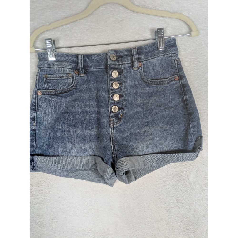 American Eagle Denim Shorts Women's 2 Blue High Waisted Button Fly Cuffed